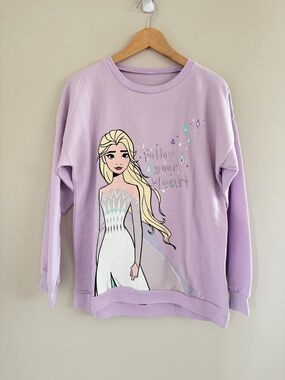 Disney Frozen Elsa Sweatshirt Girls 14-16 Purple Graphic Pullover Princess Top